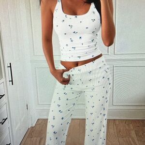White Floral Pajama Set